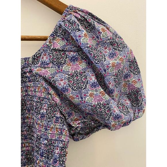 J Crew Smocked Squareneck Organic Cotton Top Liberty London Club Nouveau Fabric - Picture 9 of 9